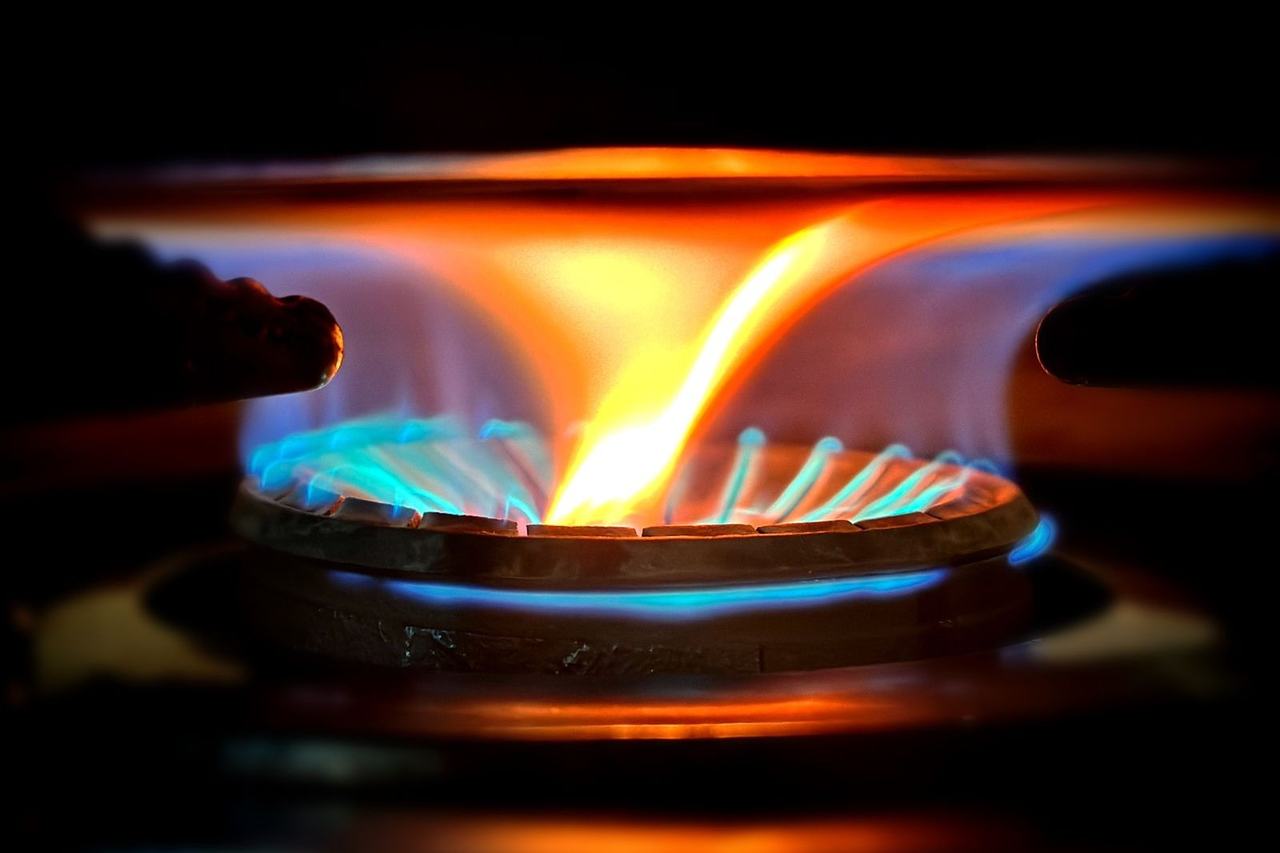 Gas burner flame on a cooktop