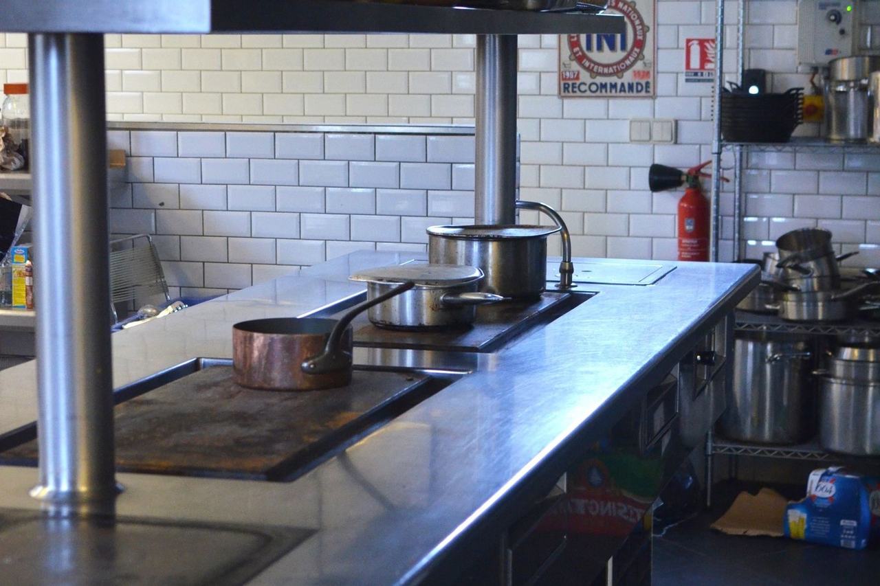 Empty stainless steel commercial kitchen