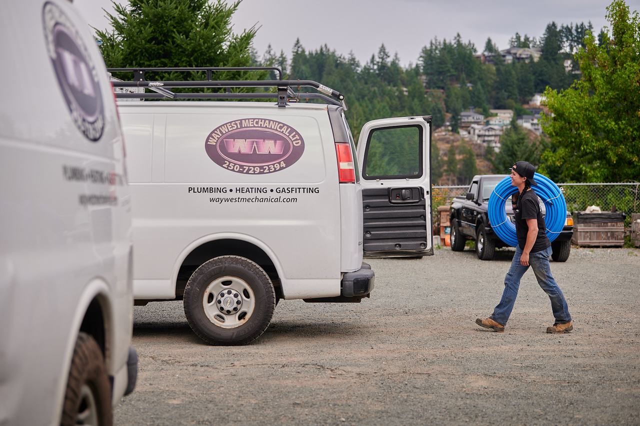 Waywest Mechanical service van at the Wellington Road yard in Nanaimo