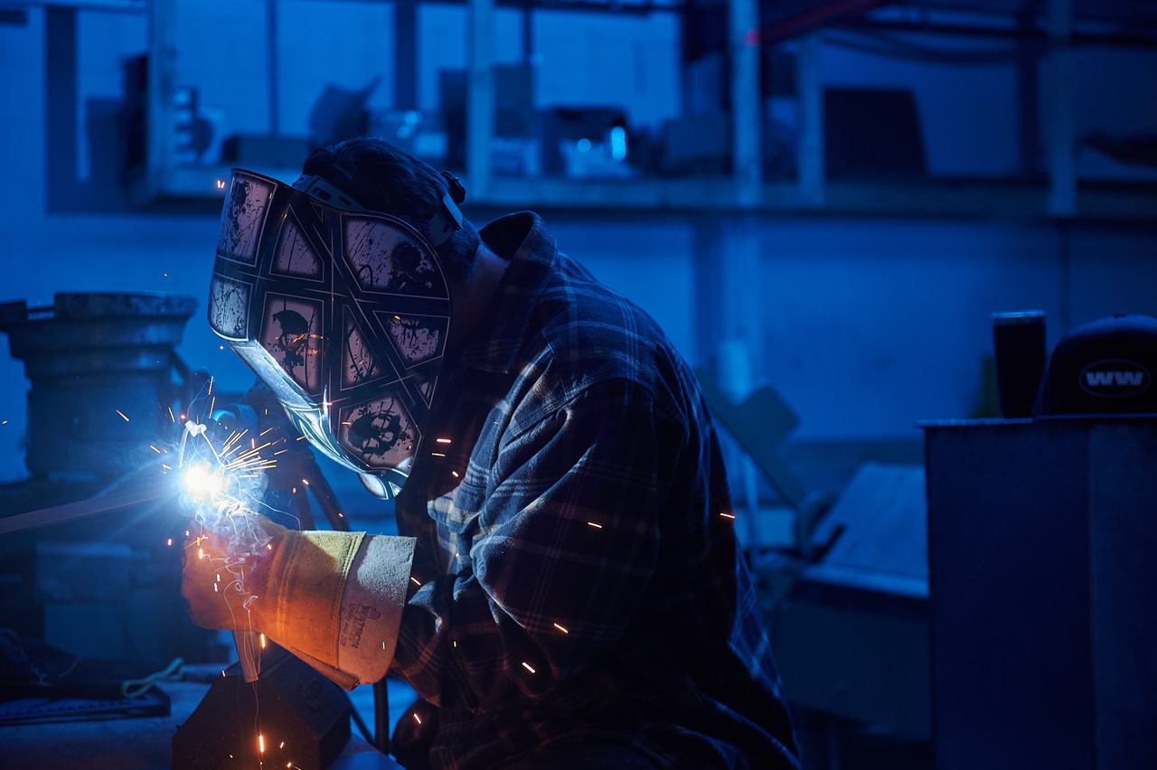 Waywest fabricator welding in the Nanaimo sheet metal shop