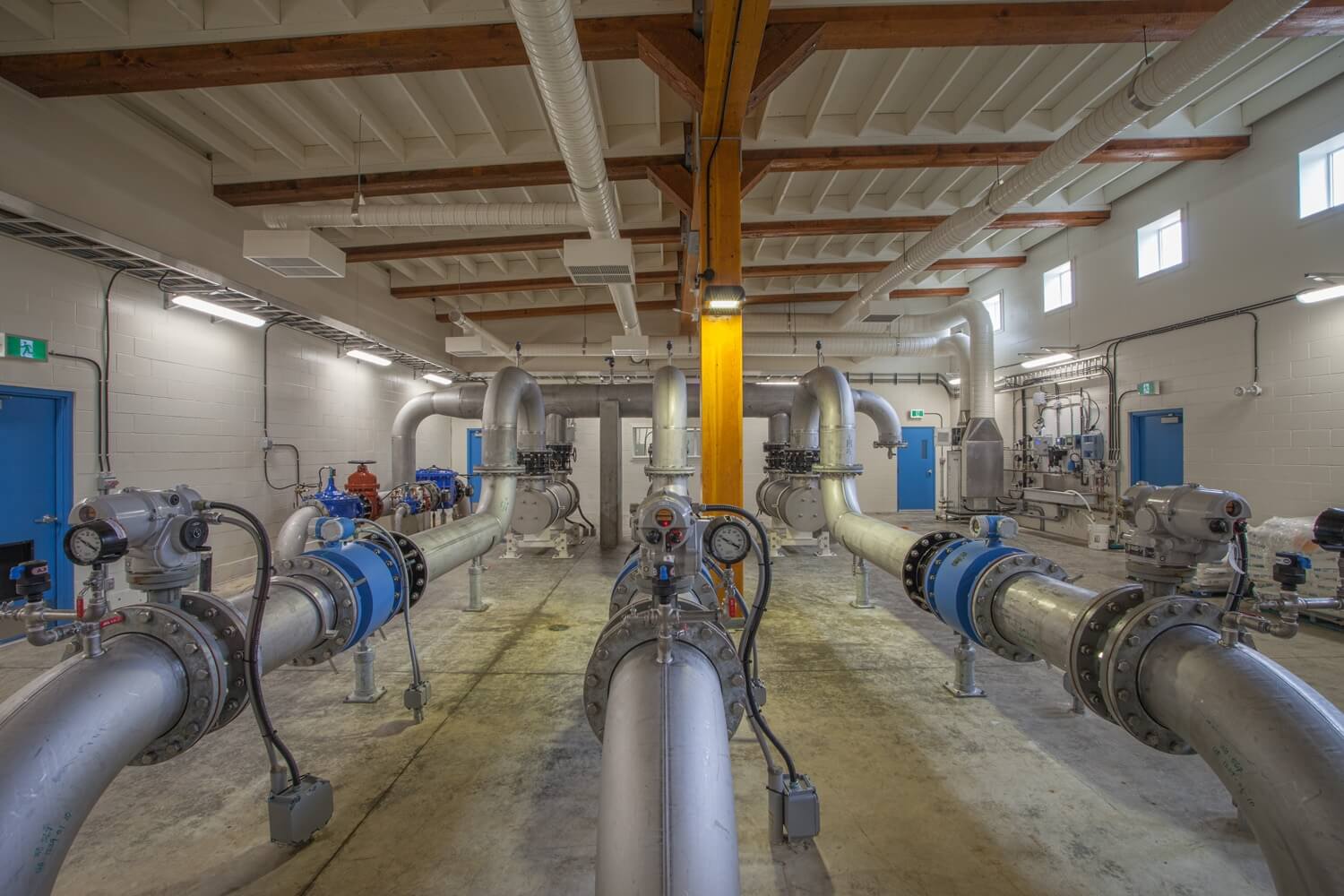 big plumbing pipes in water treatment plant