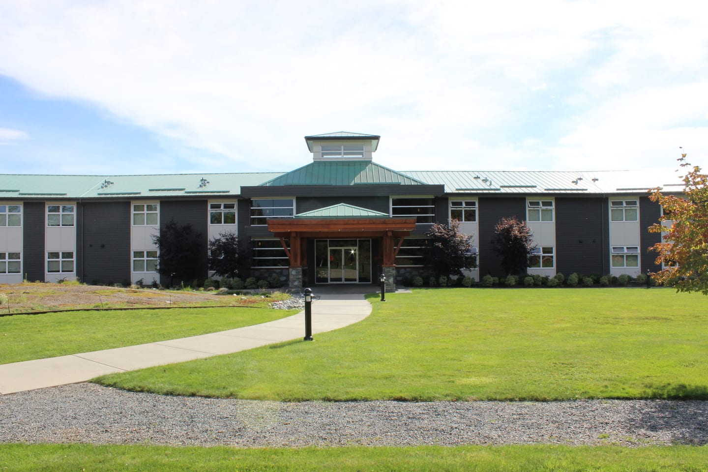 2 storey building with green roof